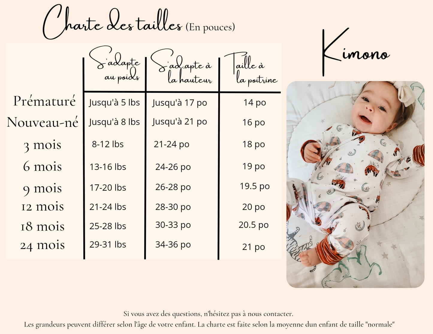 kimono pour bébé, Confection sur mesure